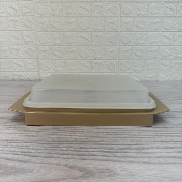 Tupperware Deviled Egg Keeper Tray Complete Set 4-Piece Vtg 70s Tan White 723-3 - Picture 1 of 7